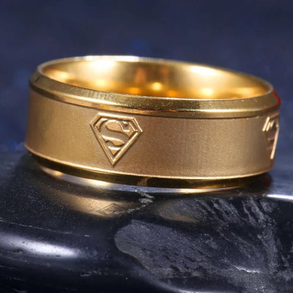 Superman Stainless Steel Gold Titanium Band Ring - Picture 6 of 7